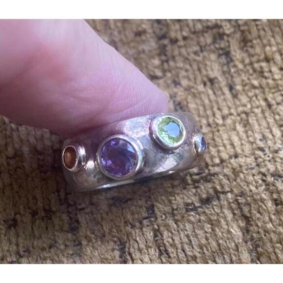 Stylish Multi-Gemstone Silver Ring - Picture 4 of 10